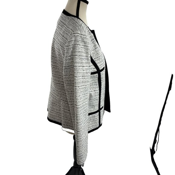 Kasper Womens Size 10 Blazer White Black Tweed Open Front Lined Career Jacket - Picture 3 of 6